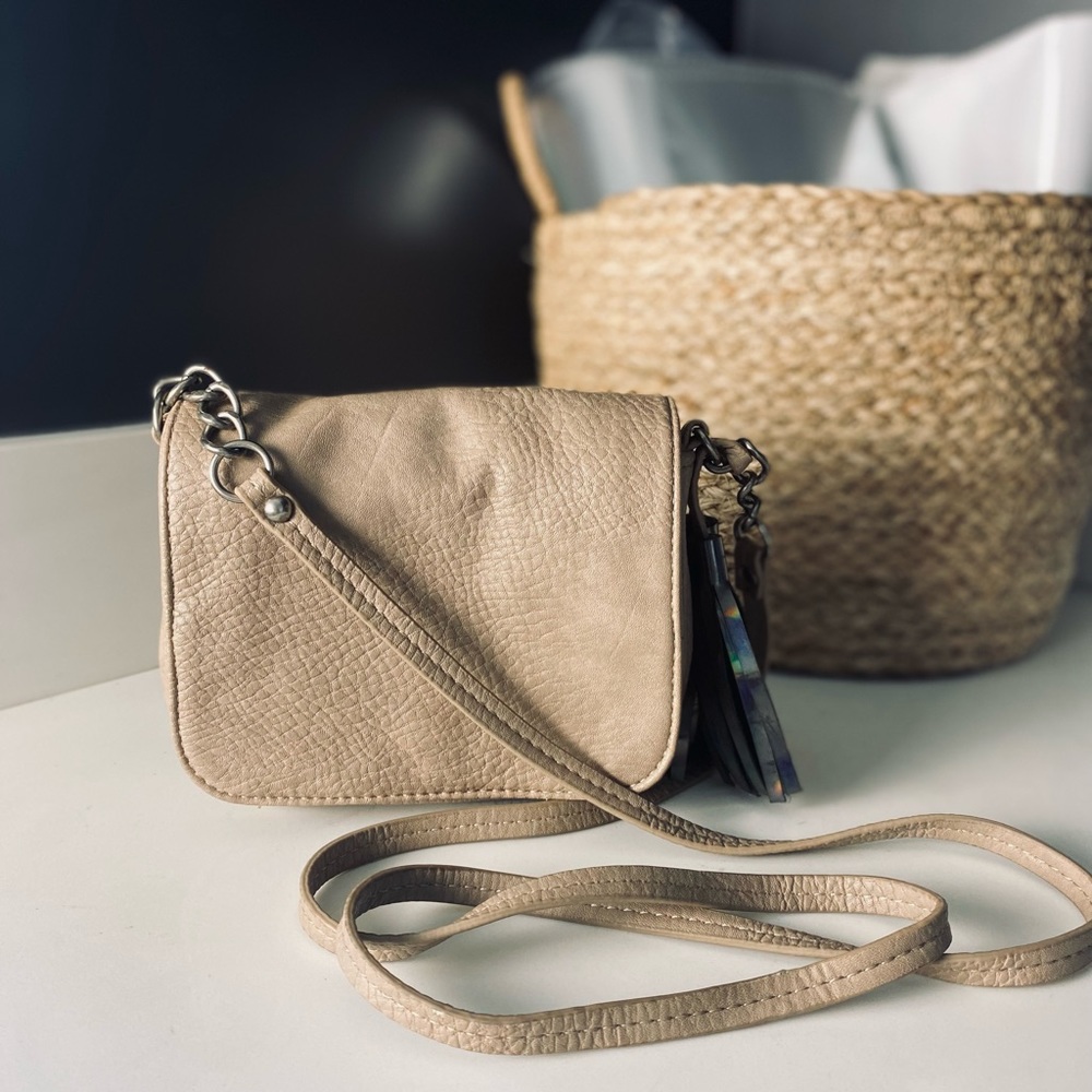 Tan Crossbody Tassel Clutch Satchel Bag